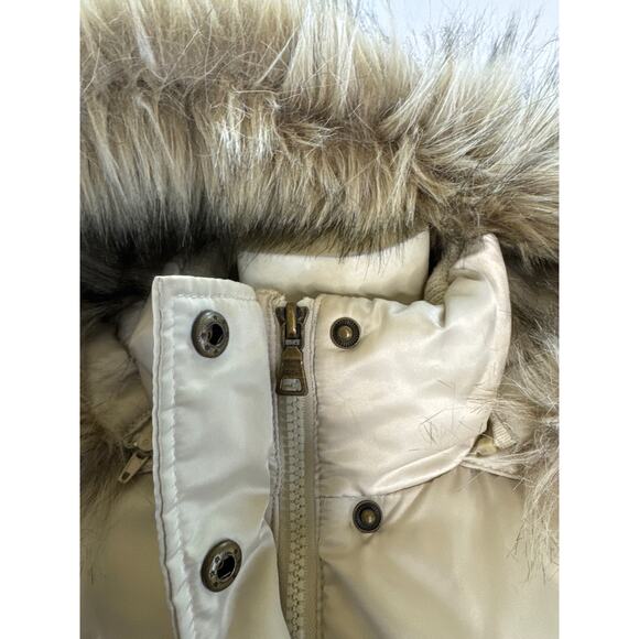 VTG Y2K Esprit puffer removable fur hood fleece lined jacket cream size medium - Picture 8 of 12